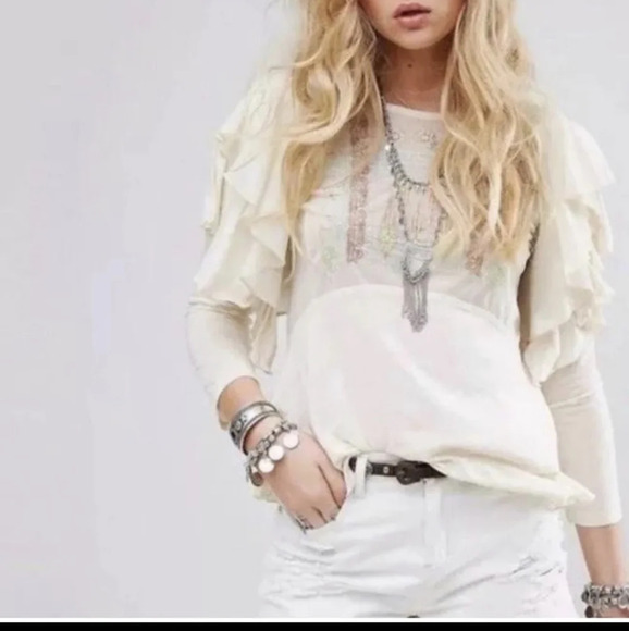 Free People La Cienega Embroidered Top Ruffled Layered Lace Eyelet Bohemian XS - Picture 2 of 16